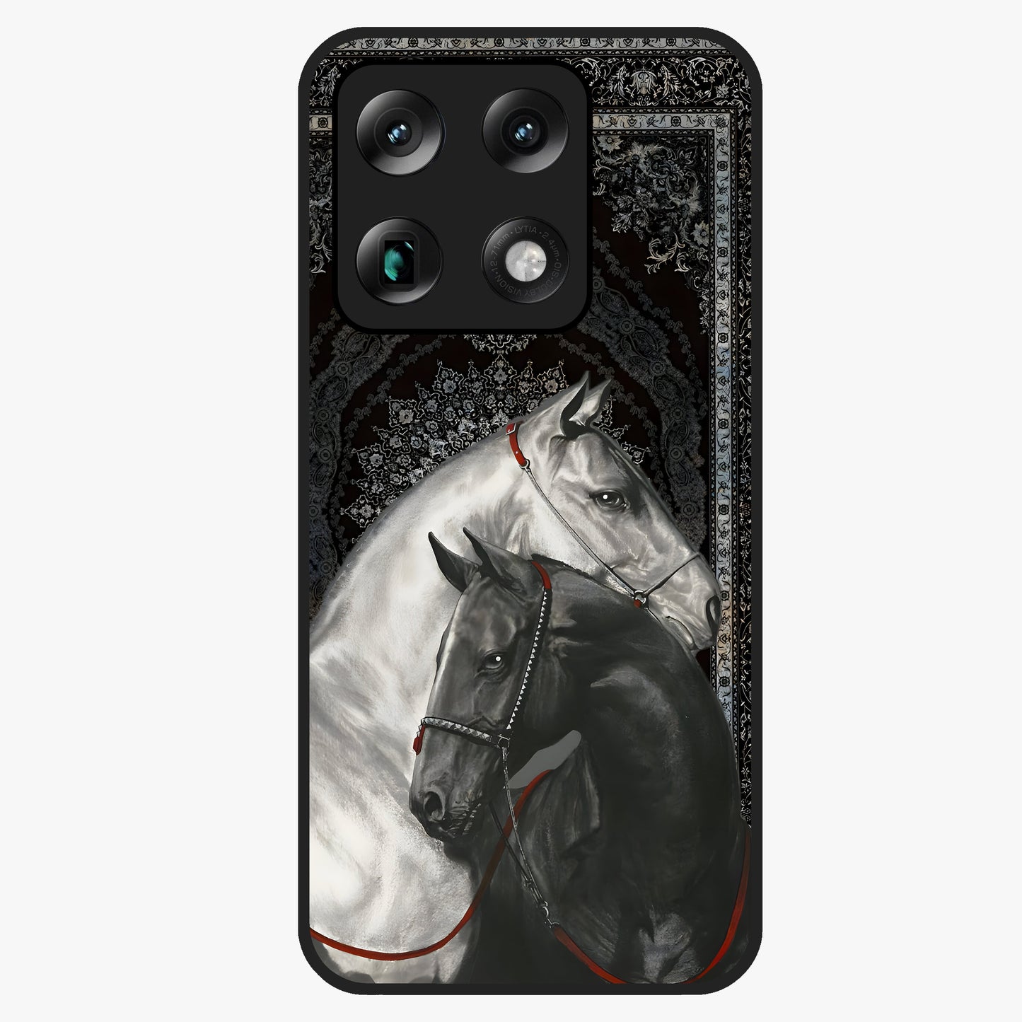 Majestic Ride Legacy Glass Case showing flat back view with powerful automotive inspired artwork and glossy glass finish.