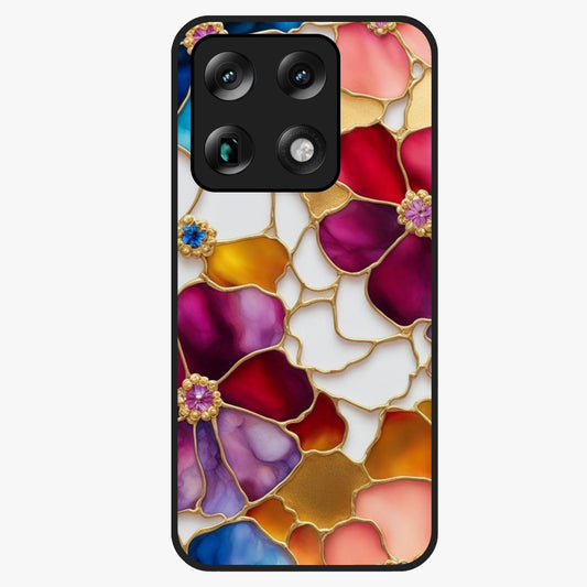 Marble Flower Pattern Glass Case showing flat back view with marble texture floral artwork and glossy glass finish.