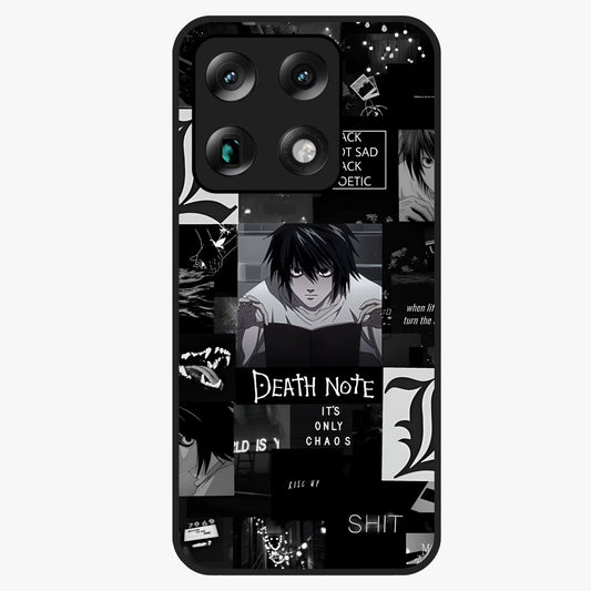 Midnight Chaos Mind Glass Case showing flat back view with abstract dark themed artwork and glossy glass finish.