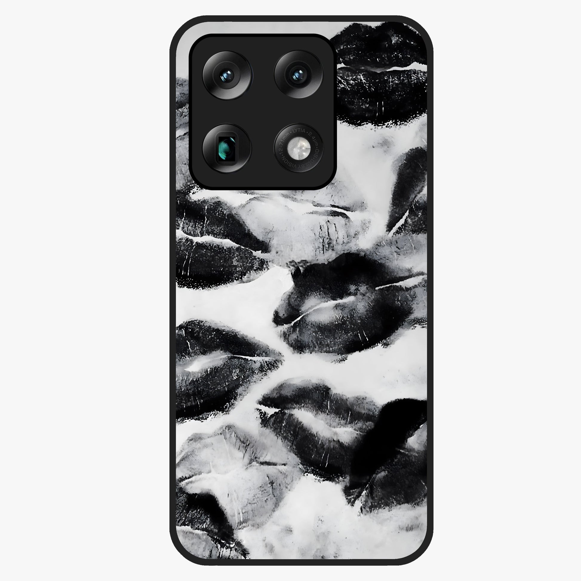 Midnight Kiss Marks Glass Case showing flat back view with lipstick kiss mark artwork and glossy glass finish.