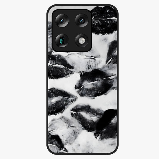 Midnight Kiss Marks Glass Case showing flat back view with lipstick kiss mark artwork and glossy glass finish.