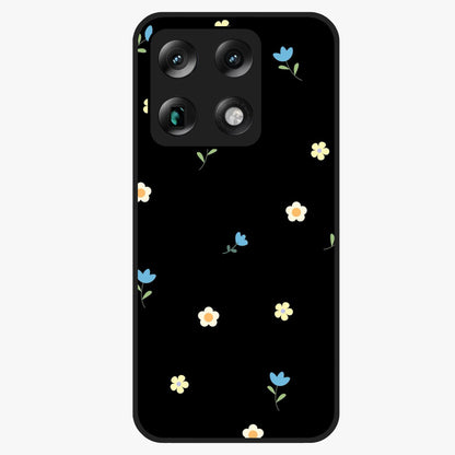 Minimalistic Blue With White Flower Pattern Glass Case showing flat back view with blue background and white flower pattern and glossy glass finish.