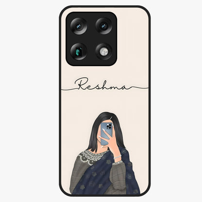 Mirror Mood Muse With Custom Name Glass Case showing flat back view with stylish mirrored artwork and personalized name design.
