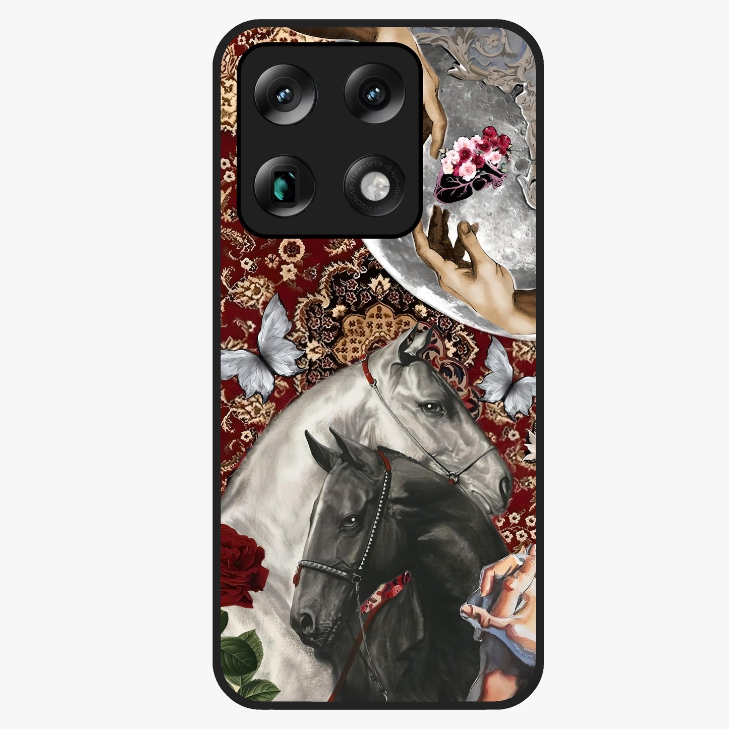 Moonlit Royal Stallion Glass Case showing flat back view with majestic horse under moonlight artwork and glossy glass finish.
