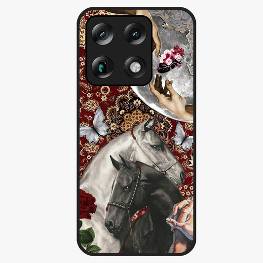 Moonlit Royal Stallion Glass Case showing flat back view with majestic horse under moonlight artwork and glossy glass finish.