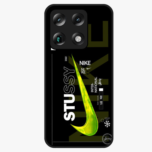 Neon Street Edition Glass Case showing flat back view with neon street style artwork and glossy glass finish.