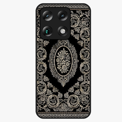 Noir Bloom Elegance Glass Case showing flat back view with elegant dark floral artwork and glossy glass finish.