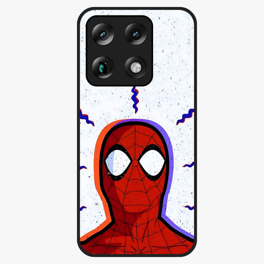 Omg Spiderman Glass Case showing flat back view with bold superhero inspired artwork and glossy glass finish.