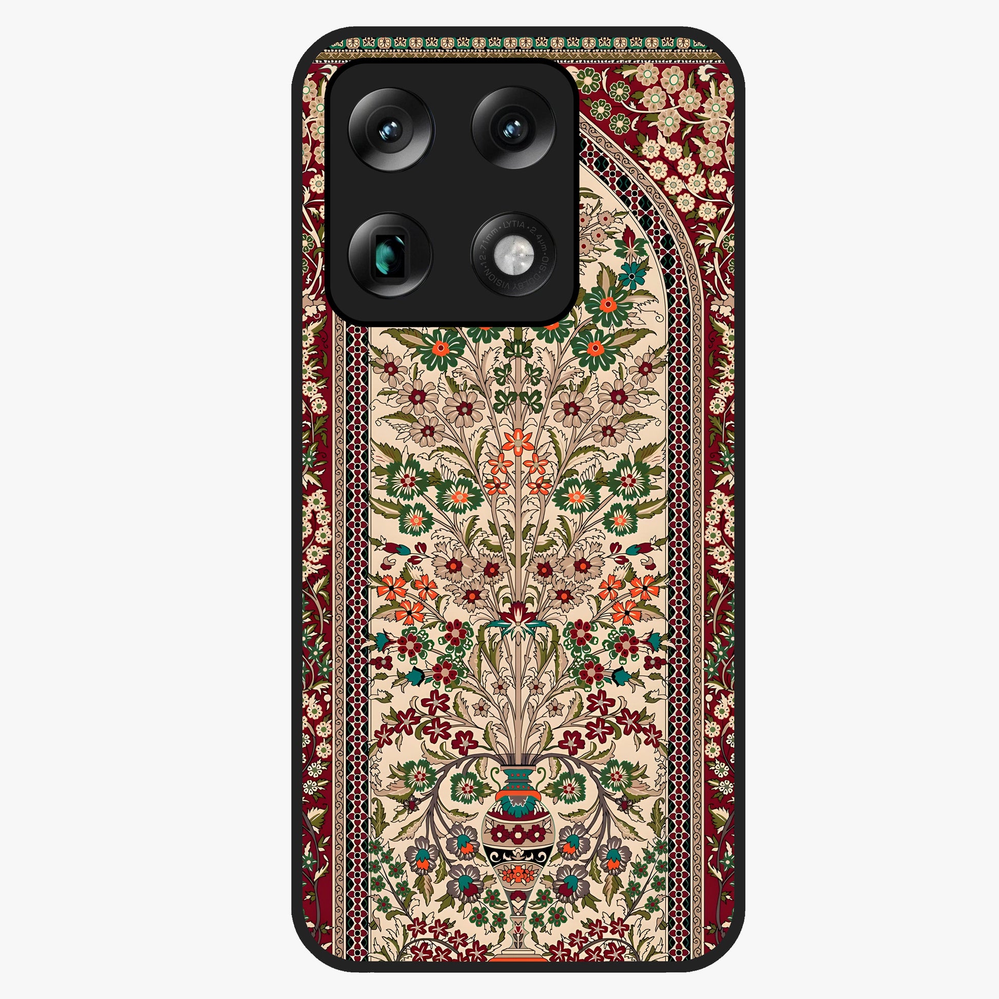 Persian Inspired Glass Case showing flat back view with ornate Persian style pattern artwork and glossy glass finish.