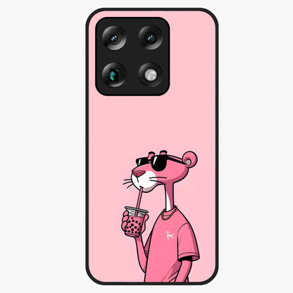 Pink Panther Glass Case showing flat back view with iconic pink panther artwork and glossy glass finish.