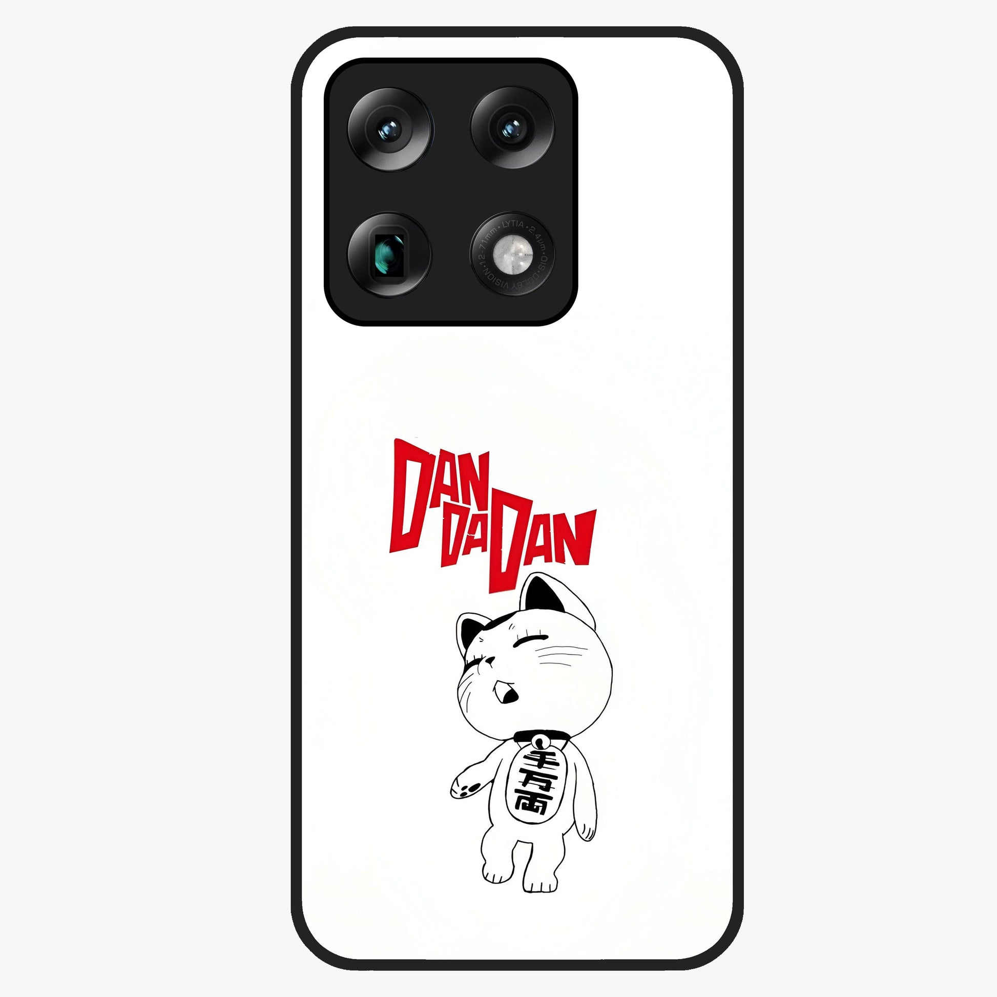 Playful Spirit Charm Glass Case showing flat back view with cheerful charm themed artwork and glossy glass finish.