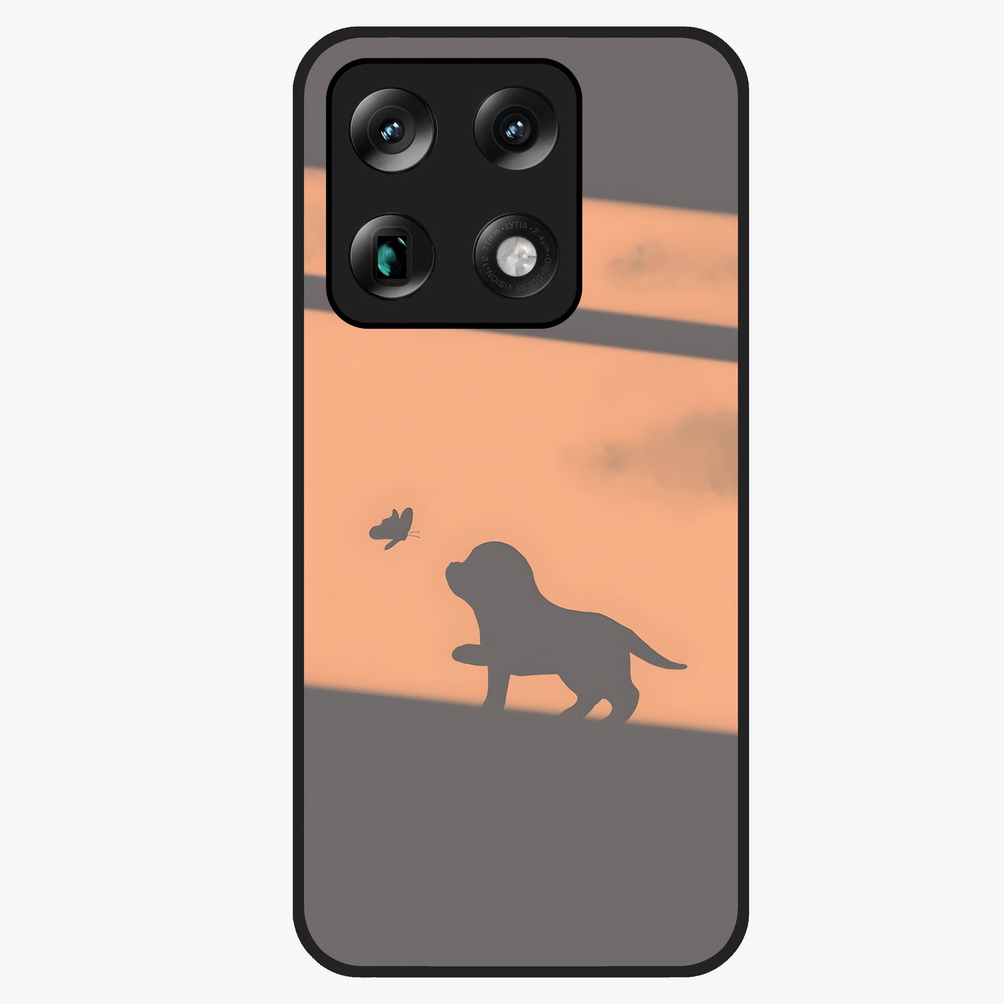 Puppy Shadow Art Glass Case showing flat back view with cute puppy shadow style artwork and glossy glass finish.