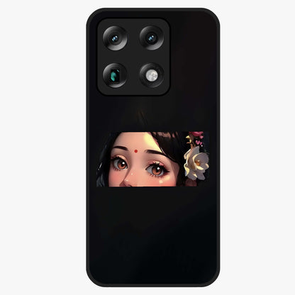 Radha Divine Embrace Glass Case showing flat back view with devotional Radha artwork and glossy glass finish.