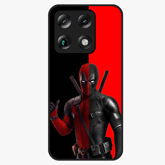 Red & Black Deadpool Theme Glass Case showing flat back view with bold comic inspired artwork and glossy glass finish.