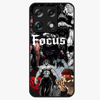Relentless Power Focus Glass Case showing flat back view with motivational typography artwork and glossy glass finish.