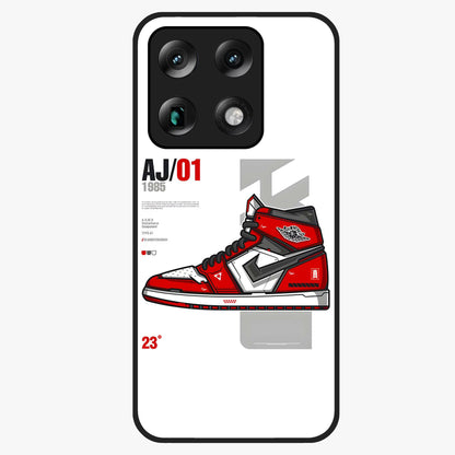 Retro Sneaker Blueprint Glass Case showing flat back view with sneaker blueprint style artwork and glossy glass finish.