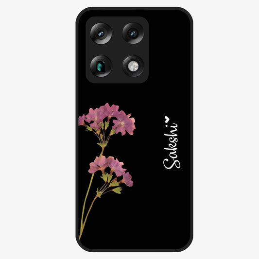Riching Lavender Flower Custom Name Glass Case showing flat back view with lavender floral artwork and personalized name design.