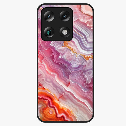 Rose Quartz Marble Glass Case showing flat back view with pink marble quartz texture artwork and glossy glass finish.