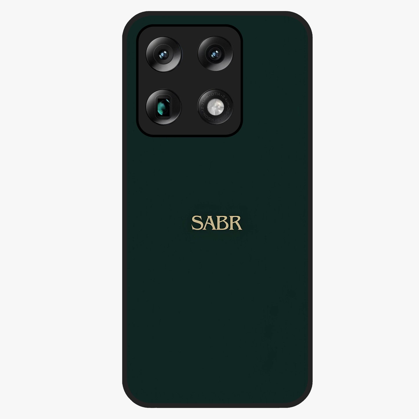 Sabr Minimal Patience Glass Case showing flat back view with minimalist typography artwork and glossy glass finish.
