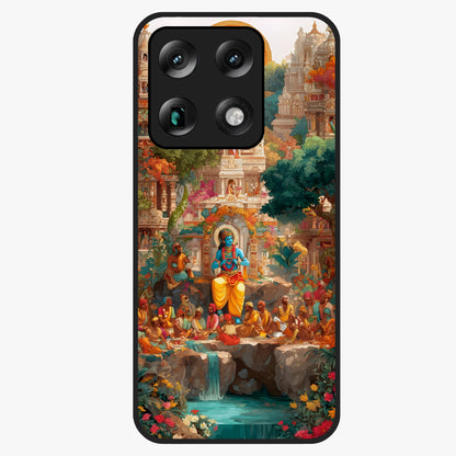 Sacred Sunlight Gods Glass Case showing flat back view with divine sunlight themed artwork and glossy glass finish.