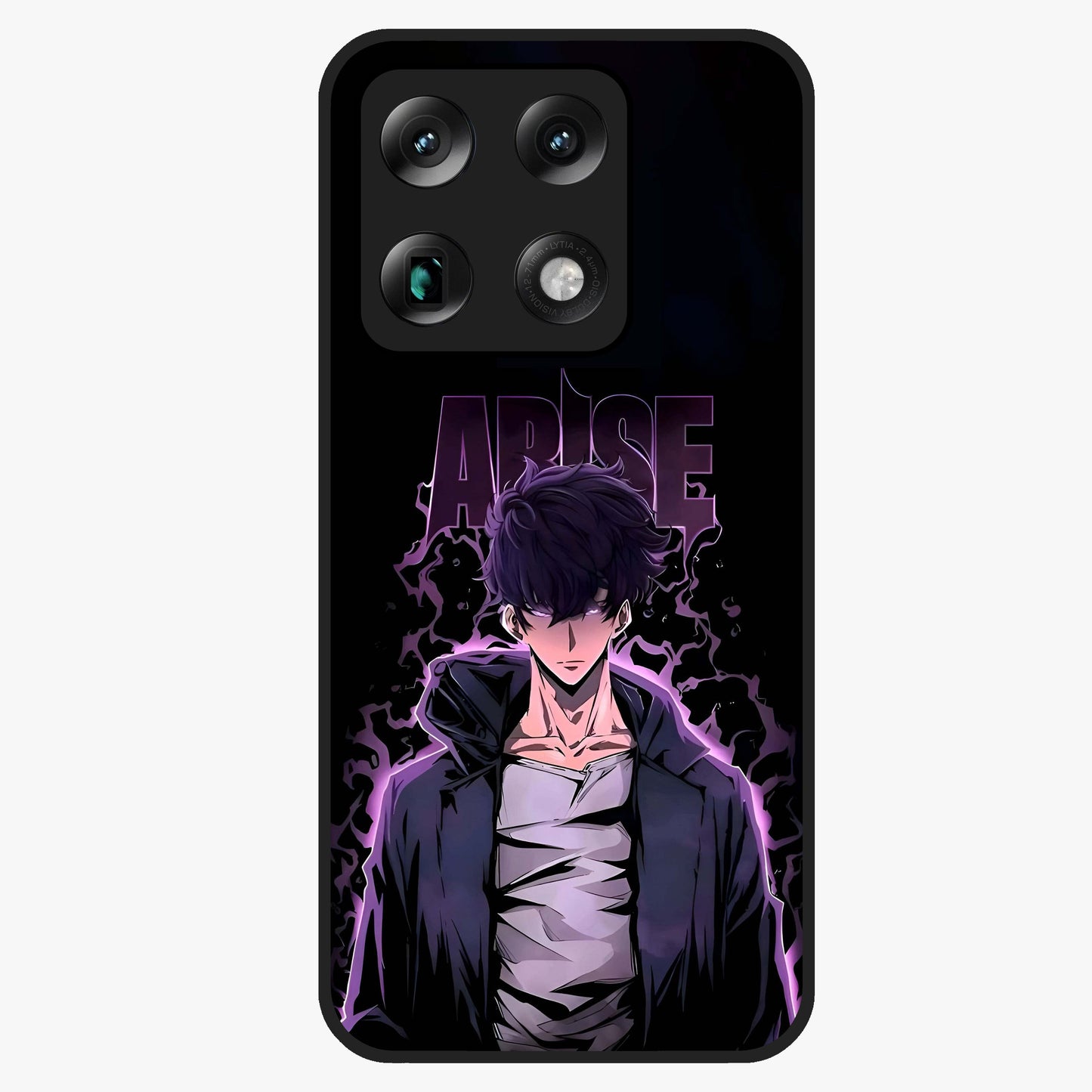 Shadow Monarch Awakening Glass Case showing flat back view with powerful dark monarch themed artwork and glossy glass finish.