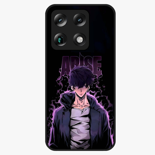 Shadow Monarch Awakening Glass Case showing flat back view with powerful dark monarch themed artwork and glossy glass finish.