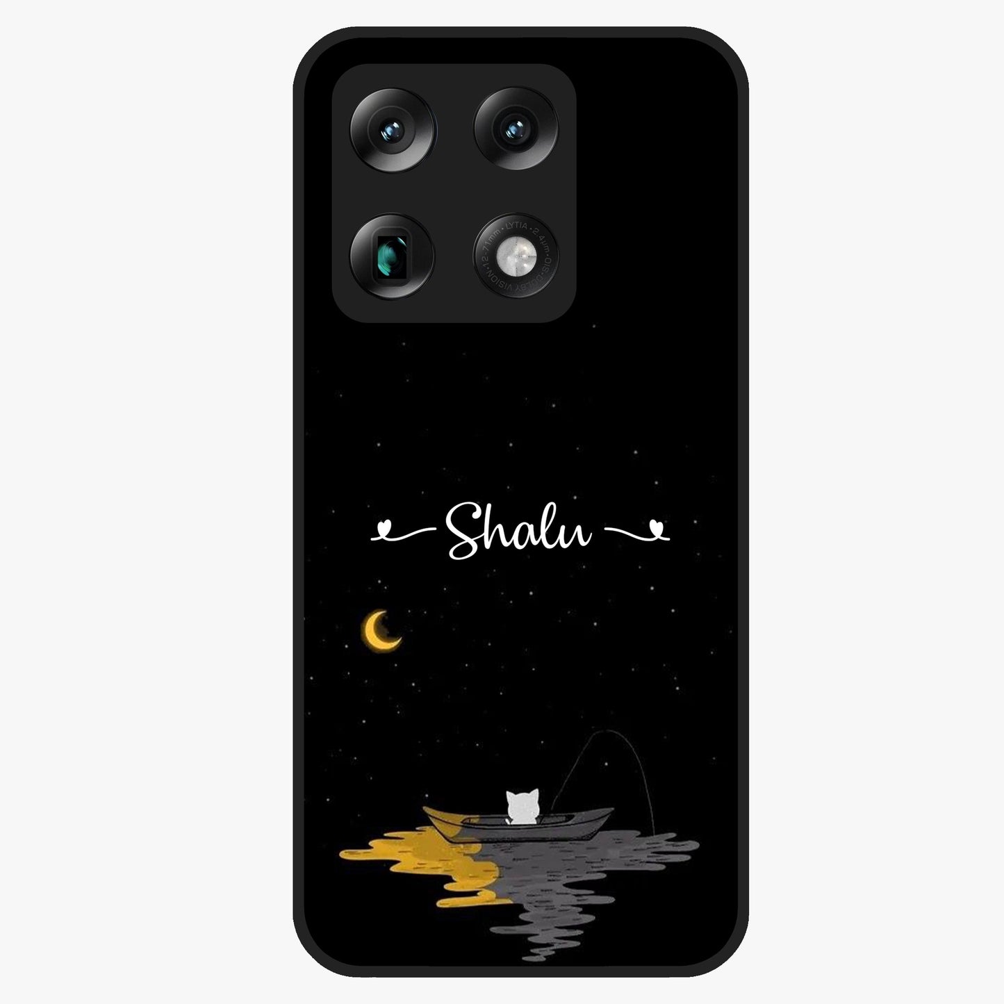 Silent Night Row Glass Case showing flat back view with calm night themed artwork and glossy glass finish.