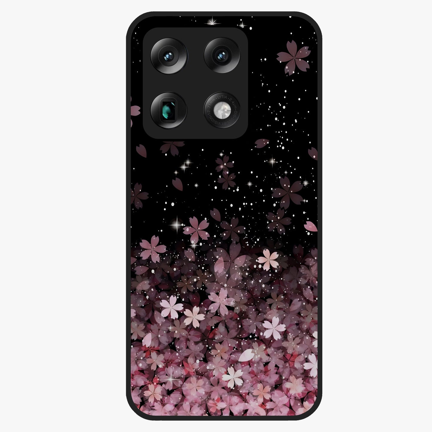 Small Starry Flowers Glass Case showing flat back view with delicate starry floral artwork and glossy glass finish.