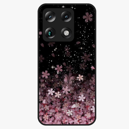 Small Starry Flowers Glass Case showing flat back view with delicate starry floral artwork and glossy glass finish.