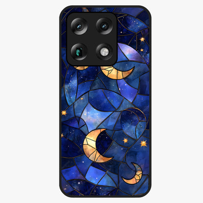 Starlit Sky Tapestry Glass Case showing flat back view with decorative starry sky tapestry artwork and glossy glass finish.