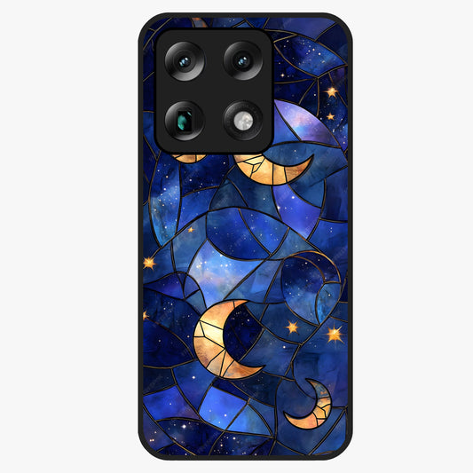 Starlit Sky Tapestry Glass Case showing flat back view with decorative starry sky tapestry artwork and glossy glass finish.