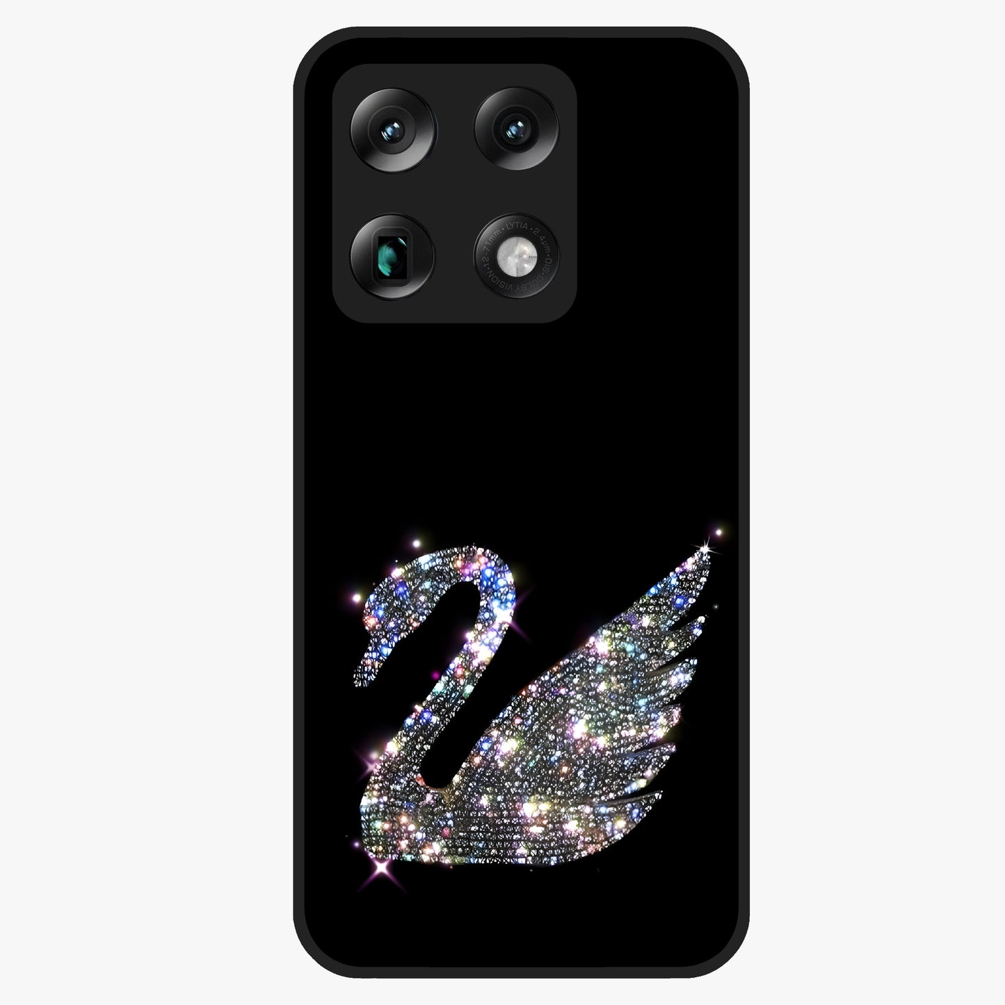Starlit Swan Grace Glass Case showing flat back view with graceful swan artwork under starry sky and glossy glass finish.