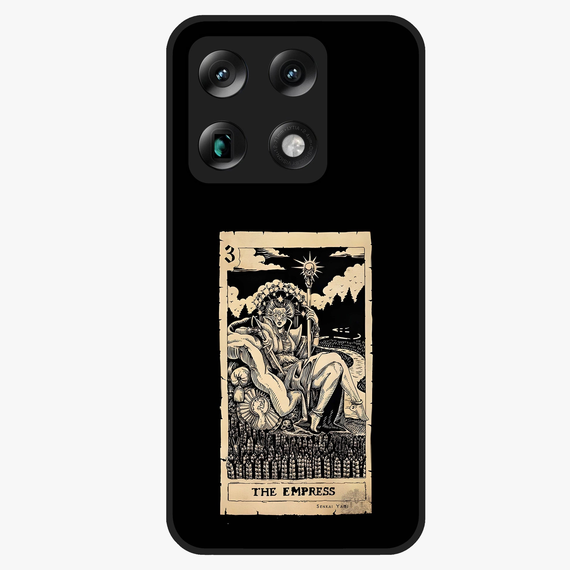 The Empress Glass Case showing flat back view with regal feminine artwork and glossy glass finish.