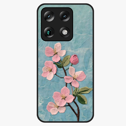 Threaded Blossom Breeze Glass Case showing flat back view with delicate blossom artwork and glossy glass finish.