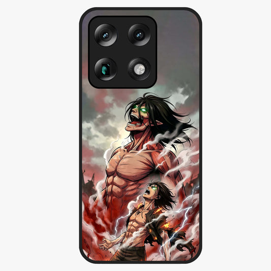 Titan Awakening Fury Glass Case showing flat back view with powerful titan inspired artwork and glossy glass finish.