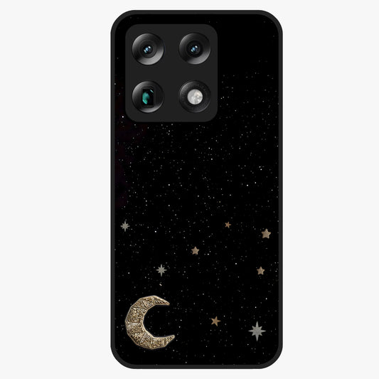 Twinkle Star With Half Moon Glass Case showing flat back view with star and half moon artwork and glossy glass finish.
