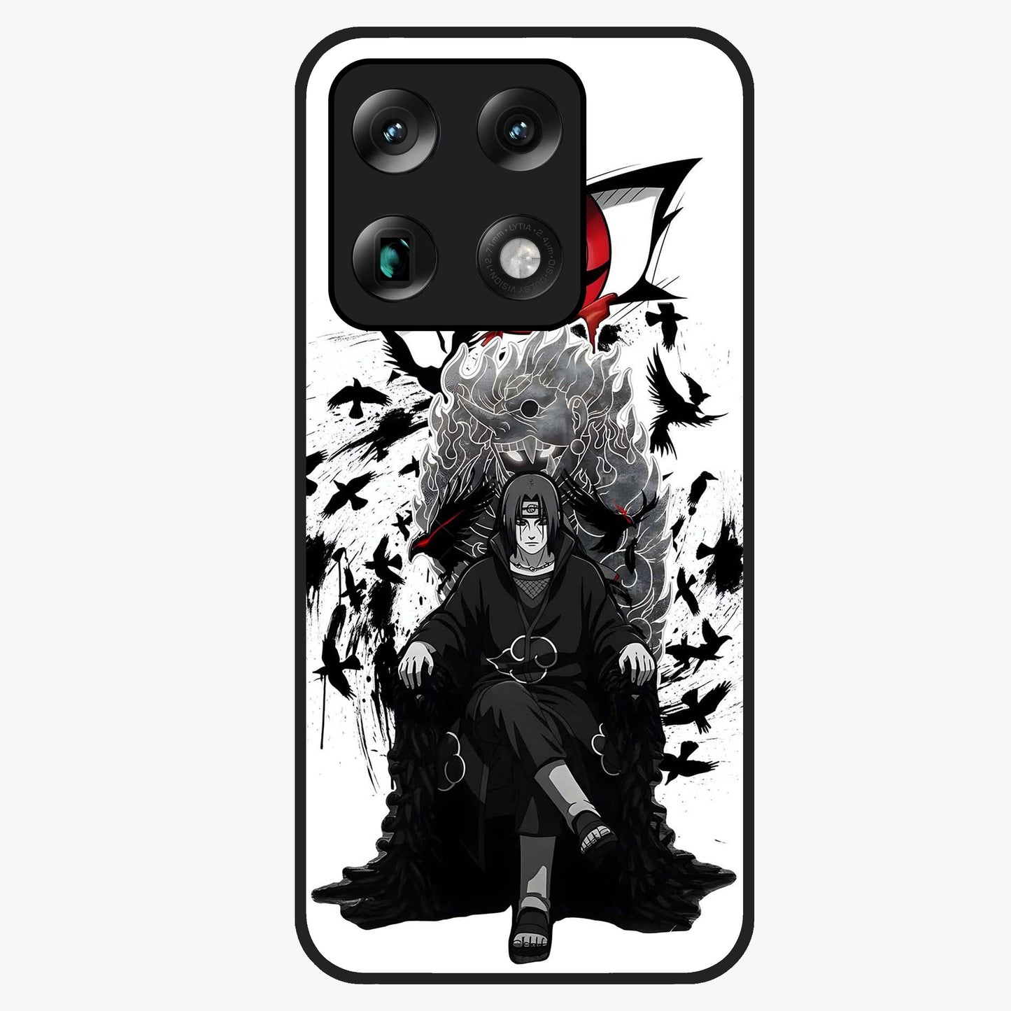 Uchiha Shadow Throne Glass Case showing flat back view with cosmic underwater themed artwork and glossy glass finish.