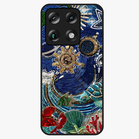 Universe Underwater Spark Glass Case showing flat back view with cosmic underwater themed artwork and glossy glass finish.