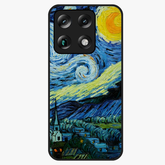 Van Gogh Art Glass Case showing flat back view with classic painterly artwork inspired by Van Gogh style and glossy glass finish.