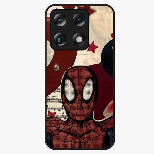 Web Warrior Vibes Glass Case showing flat back view with superhero inspired web themed artwork and glossy glass finish.