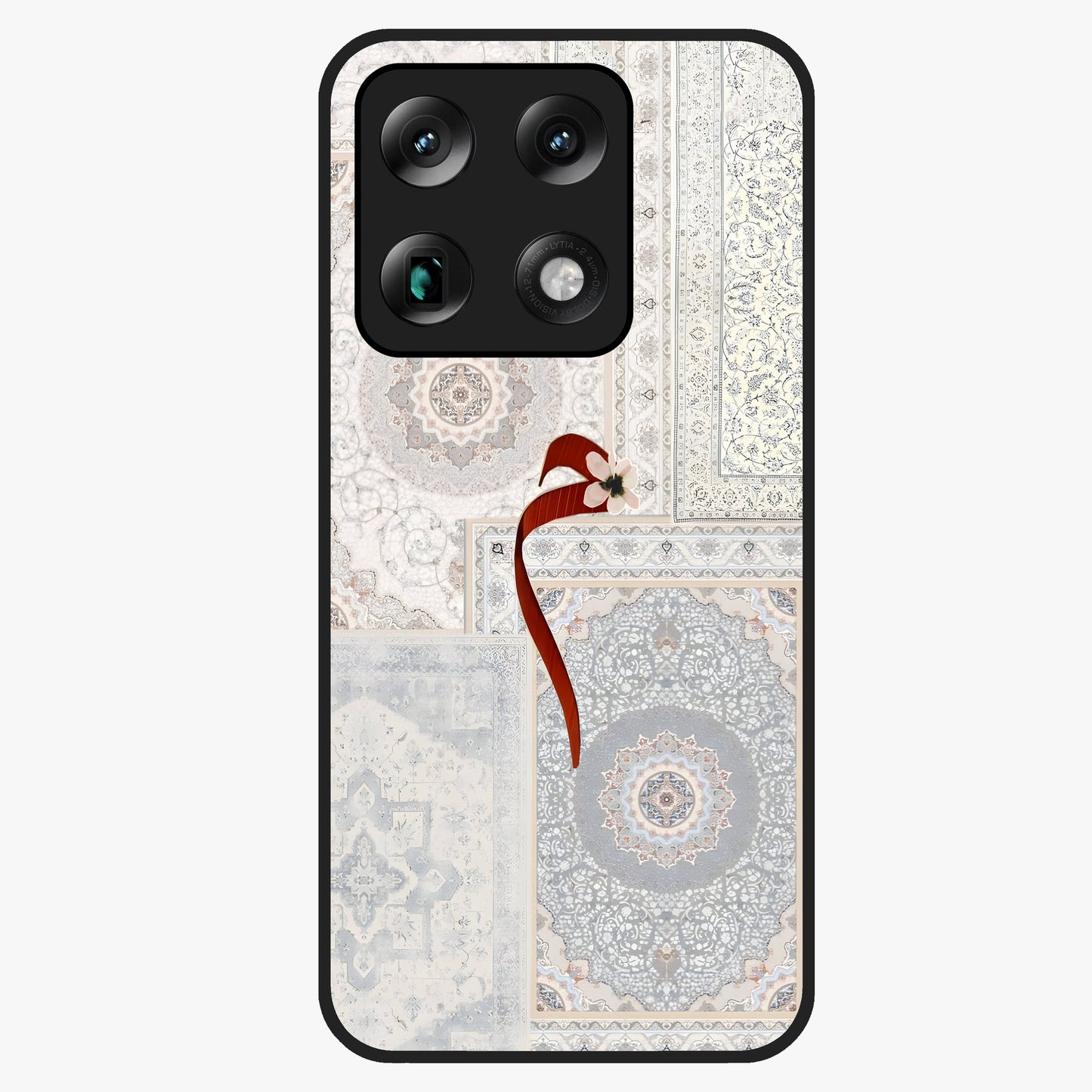 White Aesthetic Bow Glass Case showing flat back view with minimal bow artwork and glossy glass finish.