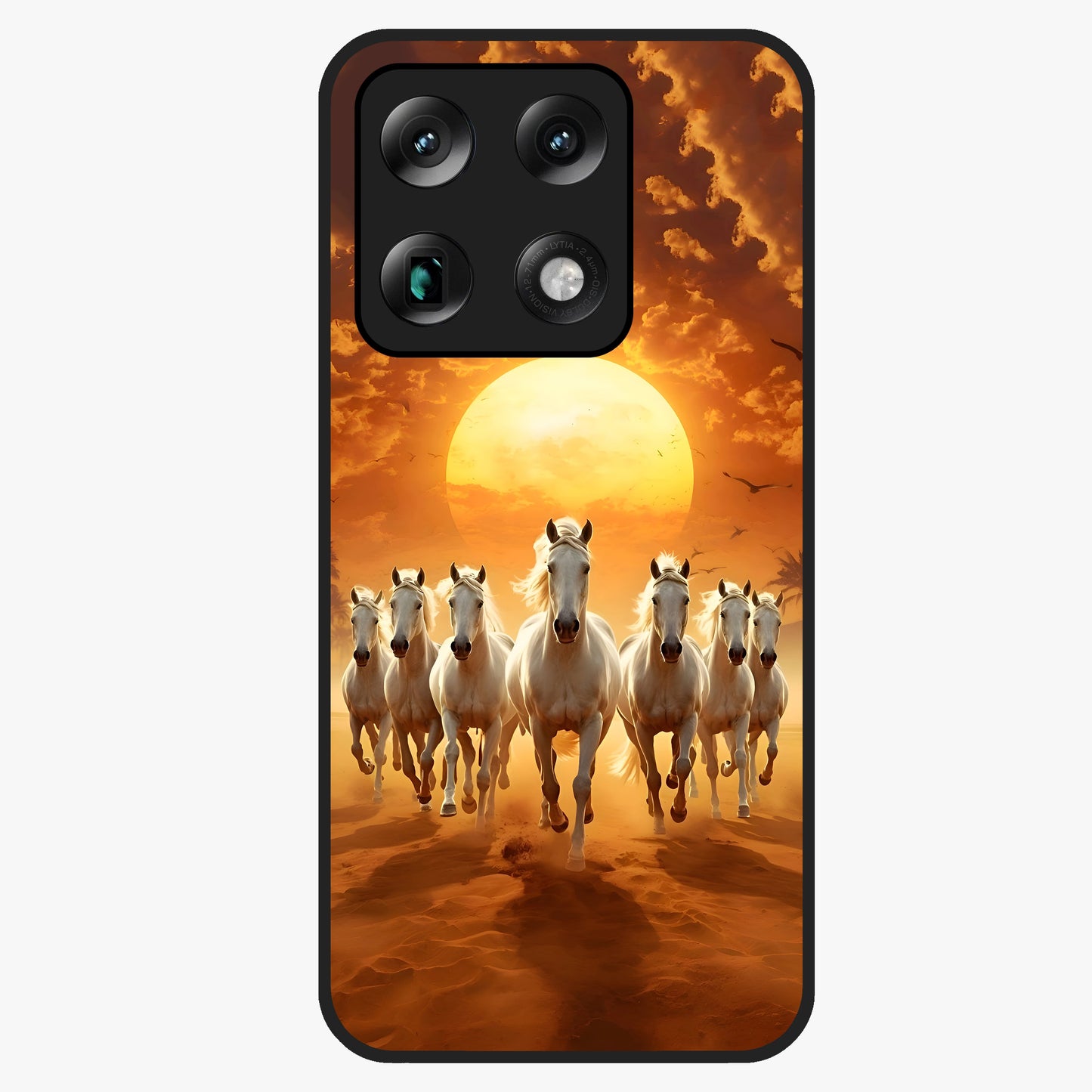 Wild Sunset Majesty Glass Case showing flat back view with majestic sunset landscape artwork and glossy glass finish.