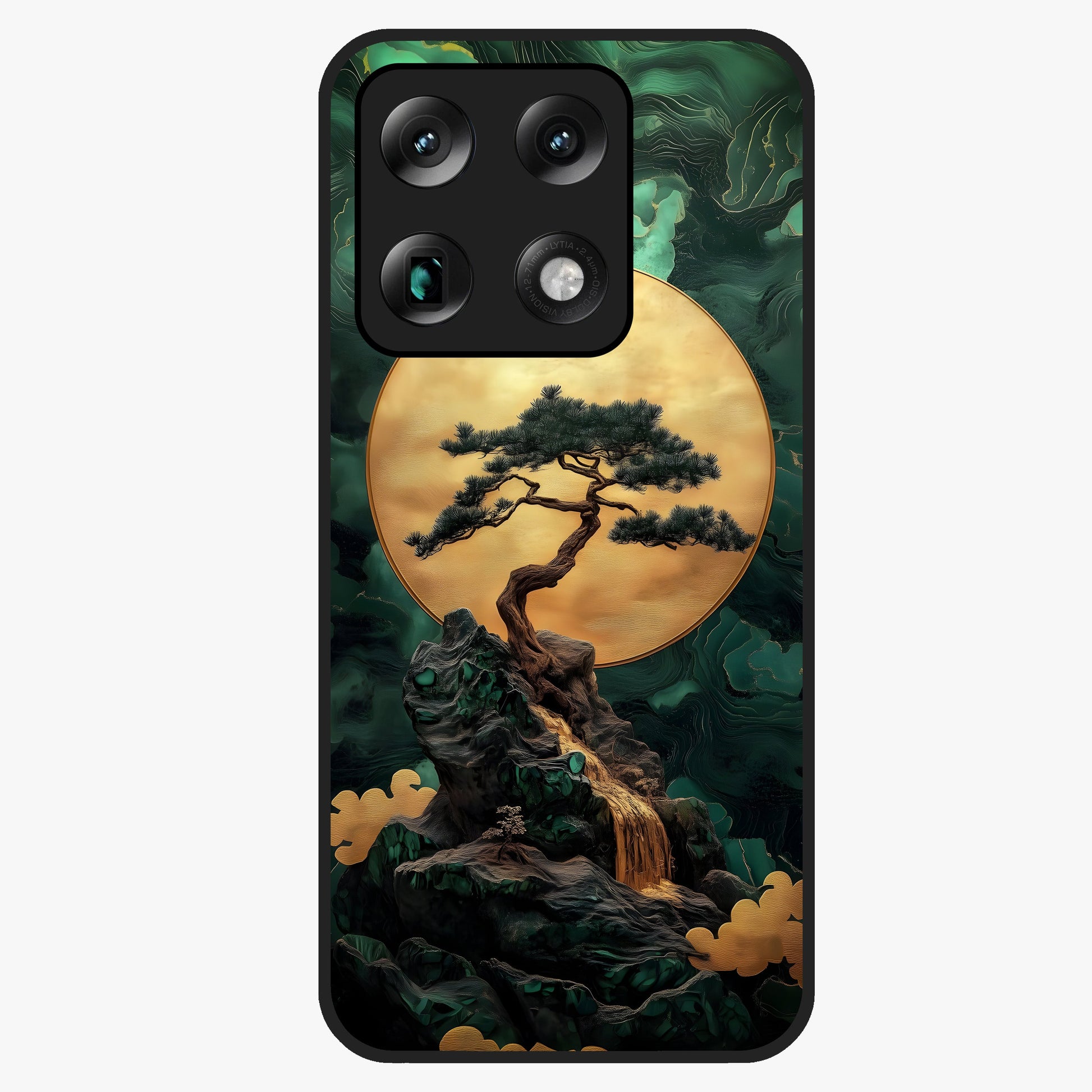 Zen Moon Rise Glass Case showing flat back view with calm moonrise artwork and glossy glass finish.