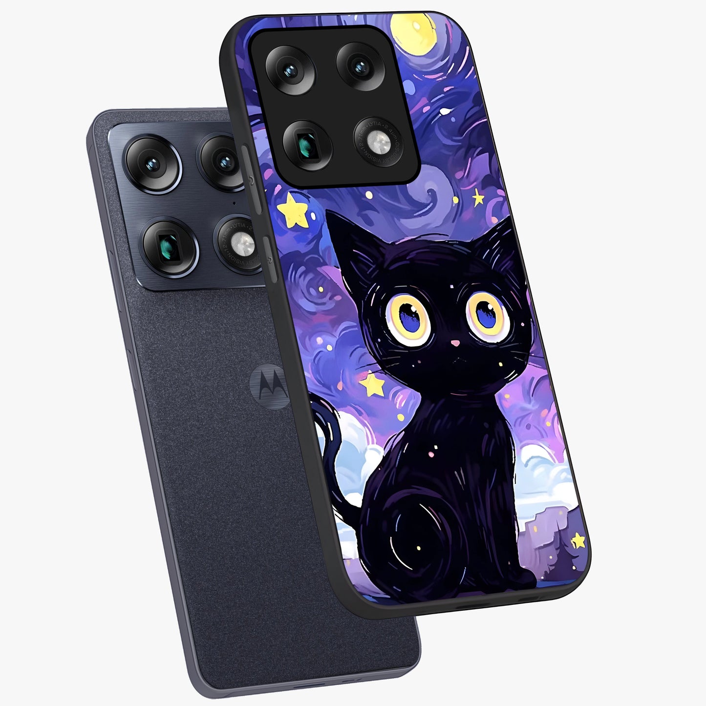Abstract Cat Art Glass Case displayed in angled mockup highlighting modern abstract cat artwork and sleek glass surface.