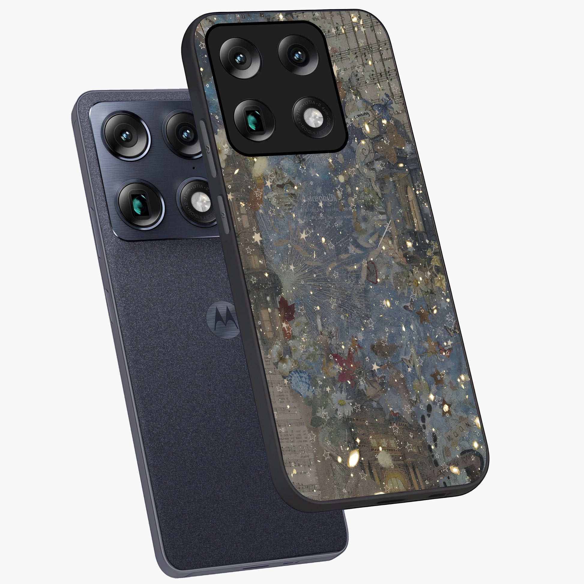 Aesthetic Astrolophia Glass Case displayed in angled mockup highlighting artistic aesthetic elements and smooth glass surface.