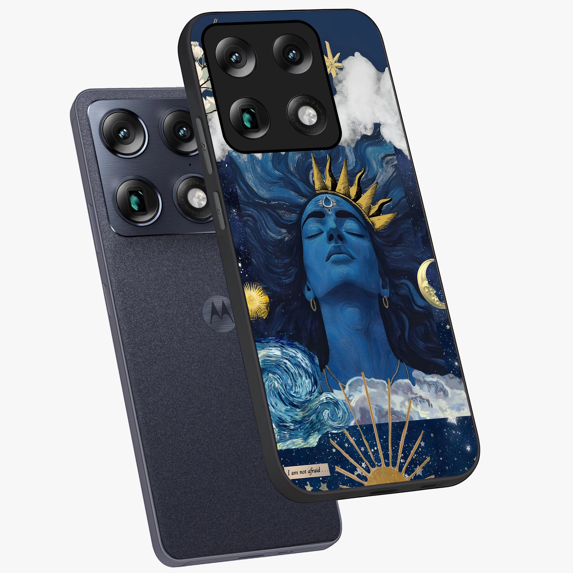 Aesthetic Lord Shiva Glass Case displayed in angled mockup highlighting spiritual Shiva illustration and sacred aesthetic design.
