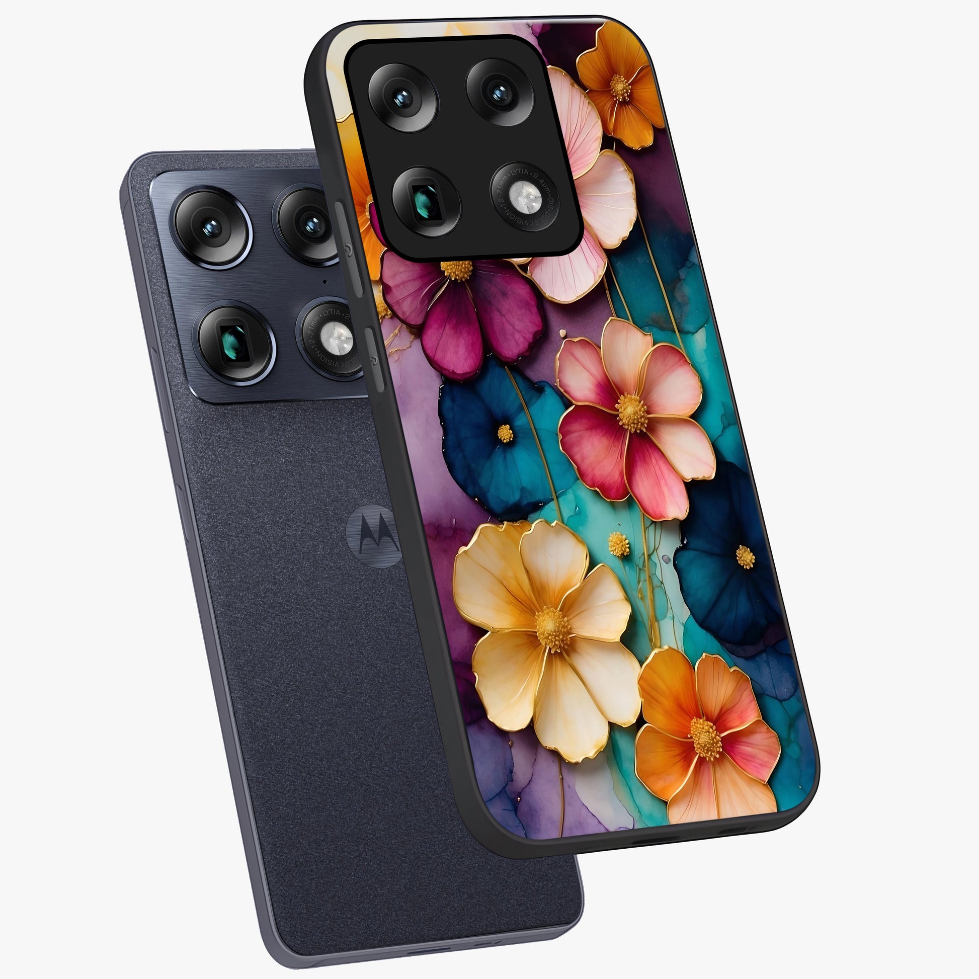 Artlyn Grace Flower Pattern Glass Case displayed in angled mockup highlighting delicate flower pattern design and smooth glass surface.