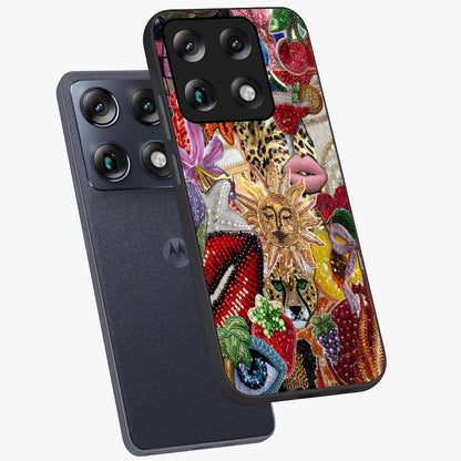 Beaded Fashion Jungle Glass Case displayed in angled mockup highlighting colorful fashion bead design and artistic pattern.