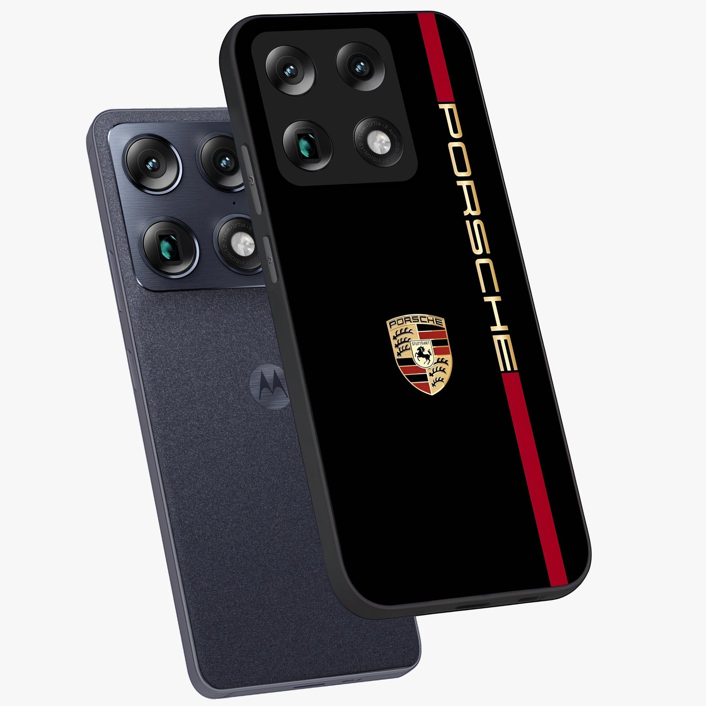Black Minimal Porsche Glass Case displayed in angled mockup highlighting modern minimal car illustration and clean aesthetic design.