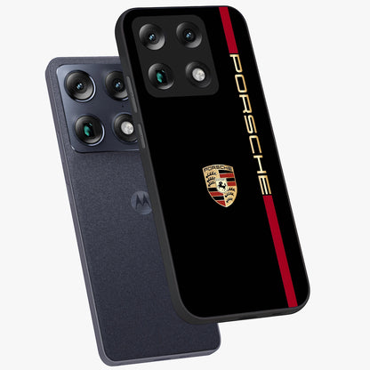 Black Minimal Porsche Glass Case displayed in angled mockup highlighting modern minimal car illustration and clean aesthetic design.